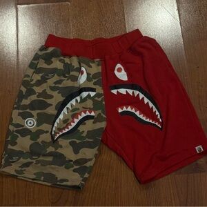Bape Camouflage and Red Shark Shorts